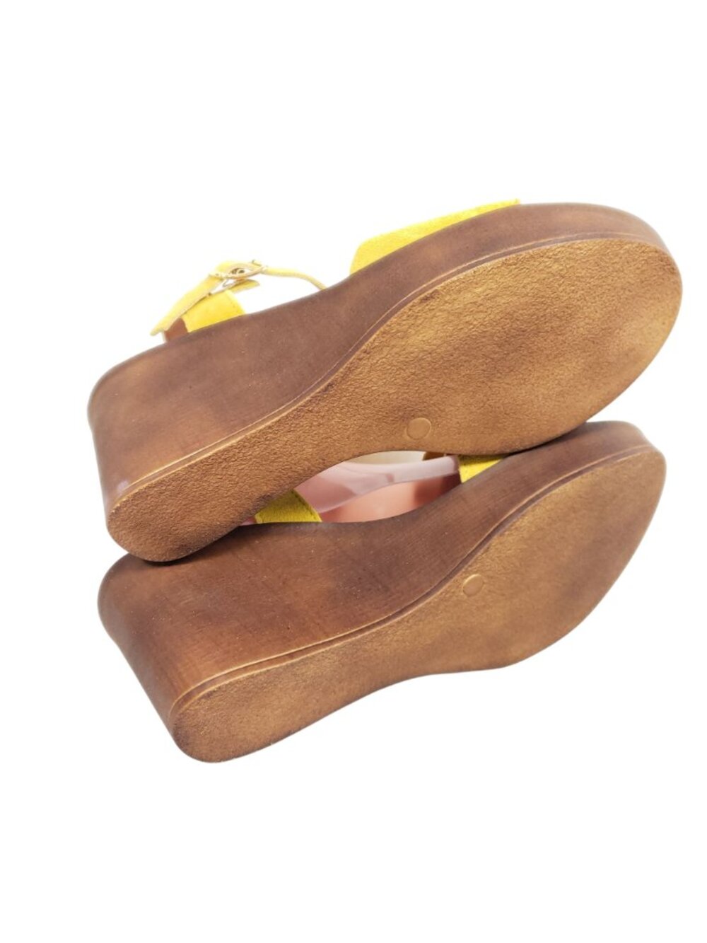 Mariella Wedge Heel Sandals Women's 7 Gold Faux Suede Leather - Picture 8 of 8